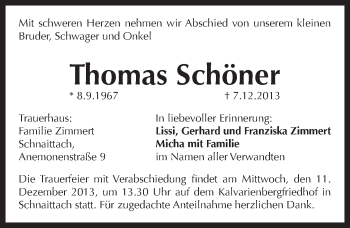 Traueranzeige von Thomas Schöner von Pegnitz-Zeitung